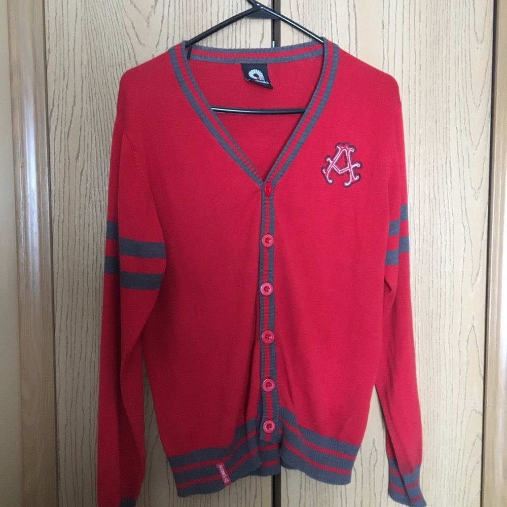 Red cardigan